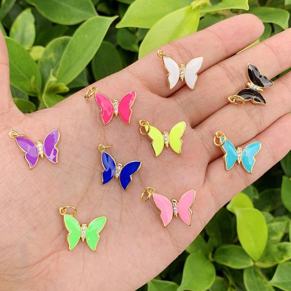 

charms wholesale gold plated enamel butterfly charm pendant necklace earrings jewelry making accessories, Bronze;silver