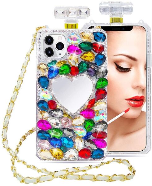 Luxus Diamant Bling Parfüm Flasche Handyhüllen Make-up Spiegel Blumen TPU Hülle für iPhone 13 Pro Max Herz Liebe Spiegel 12 Mini 11XS XR X 6 6S 7 8 Plus SE2 Abdeckung