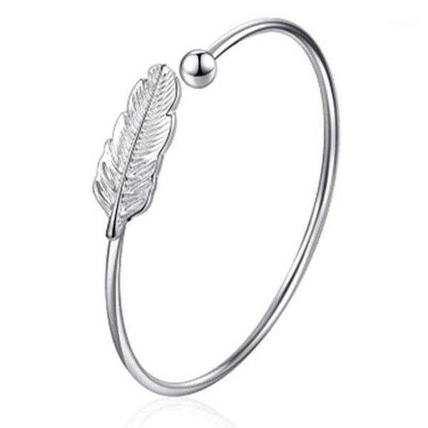 

silver color feather opening bracelet women fashion temperament bracelet sweet feather gift1, Black
