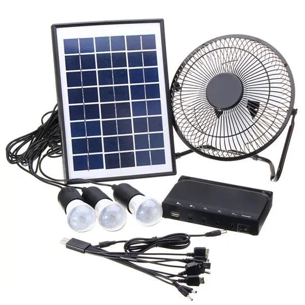 Luz de carregamento do diodo emissor de luz do painel de potência 3 * 3W da energia solar com kit de ventilador para acampamento ao ar livre em casa