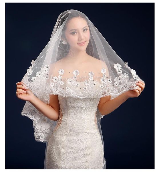 

bridal veils 3 meter white ivory cathedral wedding flower appliques long lace edge accessories bride veu veil, Black