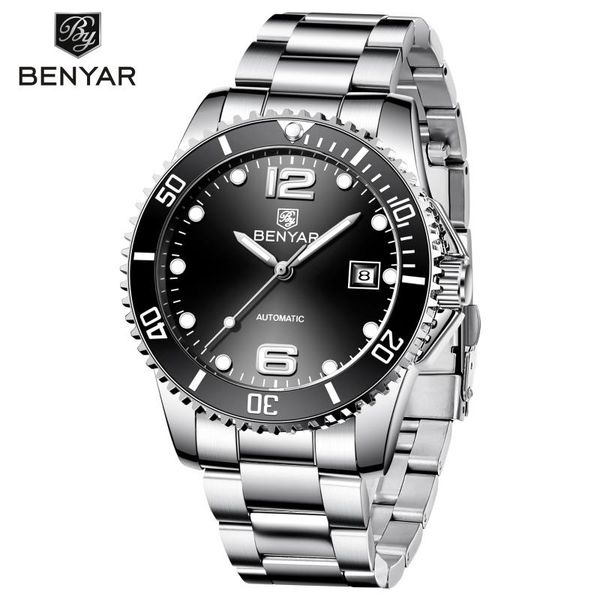 

wristwatches benyar mechanical watch men's brand automatic military waterproof luxury stainless steel reggio mangoro, Slivery;brown