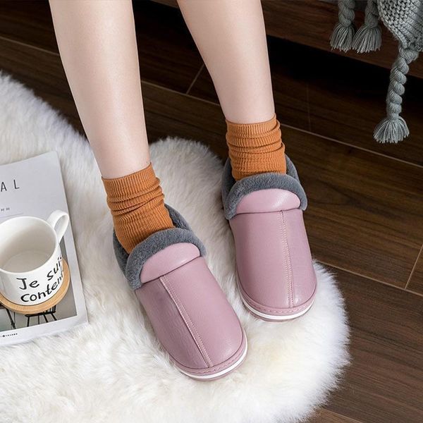 

ladies winter indoor cotton shoes women's flat warm fur female slippers platform sewing couple round toe1, Black