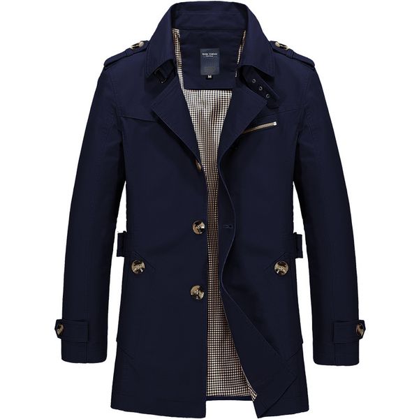 

medium men's length jacket windbreaker fashion slim korean casual cotton wash, Tan;black