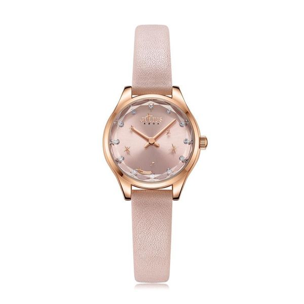 

wristwatches rotating star second hand julius lady women's watch japan movt elegant fashion hours clock real leather bracelet girl&#039, Slivery;brown