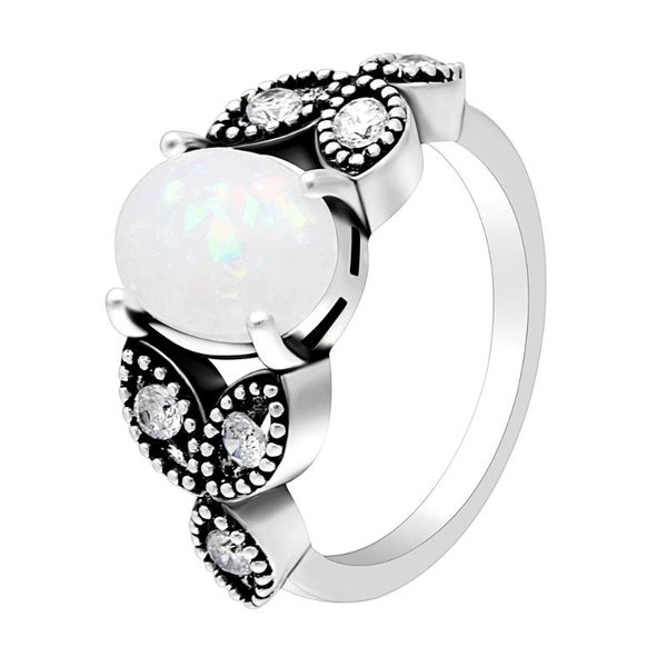 

wedding rings hainon white fire opal oval cute leaf promise engagemen bands for women silver color jewelry, Slivery;golden