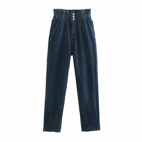 

casual full length jeans women fashion loose back pockets denim pants elegant elastic waist female ladies women's, Blue