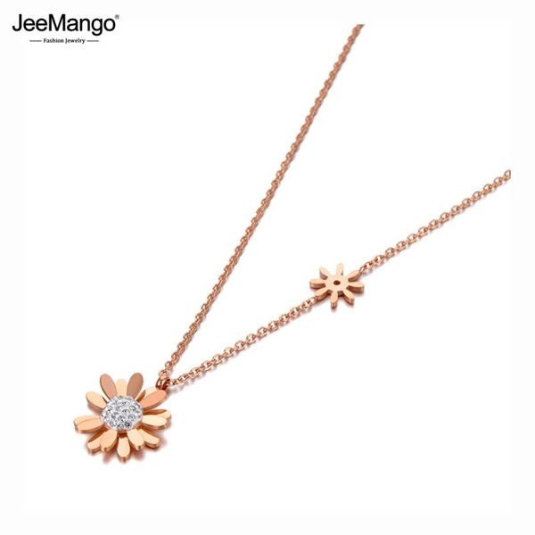 

pendant necklaces jeemango titanium stainless steel clay rhinestone daisy flower charm trendy choker necklace for women jn20115, Silver