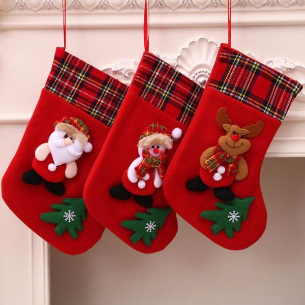 

christmas decorations stockings socks with snowman santa elk bear printing xmas candy gift bag fireplace tree decoration year
