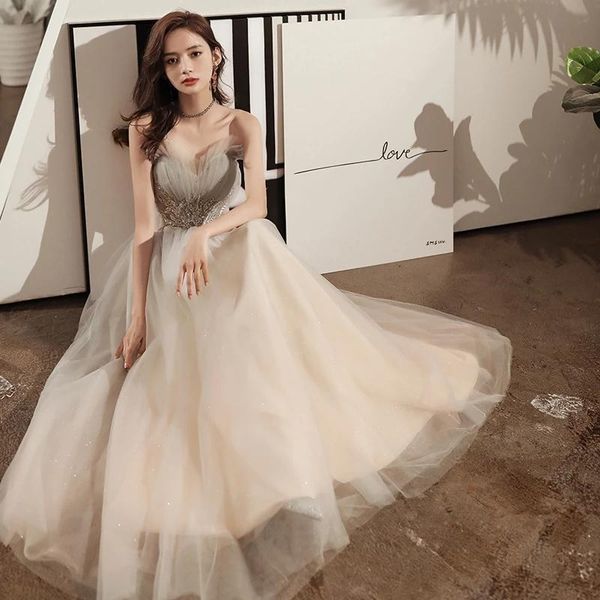 

spring and summer champagne elegant host banquet dress temperament annual party evening skirt female ethnic clothing, Red