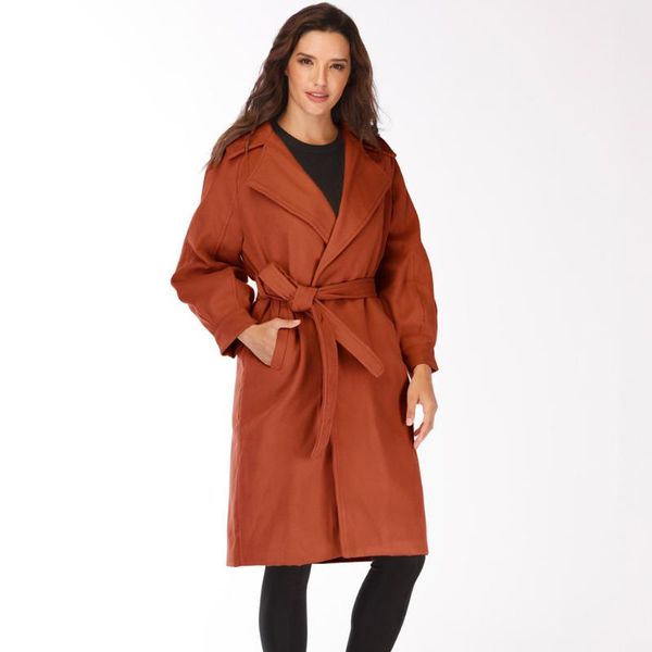 

women solid coat fashion wool wide-waisted full sleeve winter jacket loose pockets woman coats and jackets women's & blends, Black