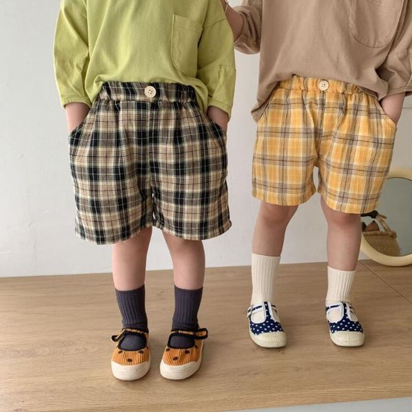 

style girls boys plaid shorts summer cotton fashion kids 2-7 years ye758, Black