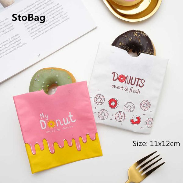 STOBAG 100/200 Pçs Donuts Embalagens de papel Sacos de Aniversário Festa de Bebê Chuveiro Baking Baking Snack Fornecedores Handmade Tentável Favor 210602
