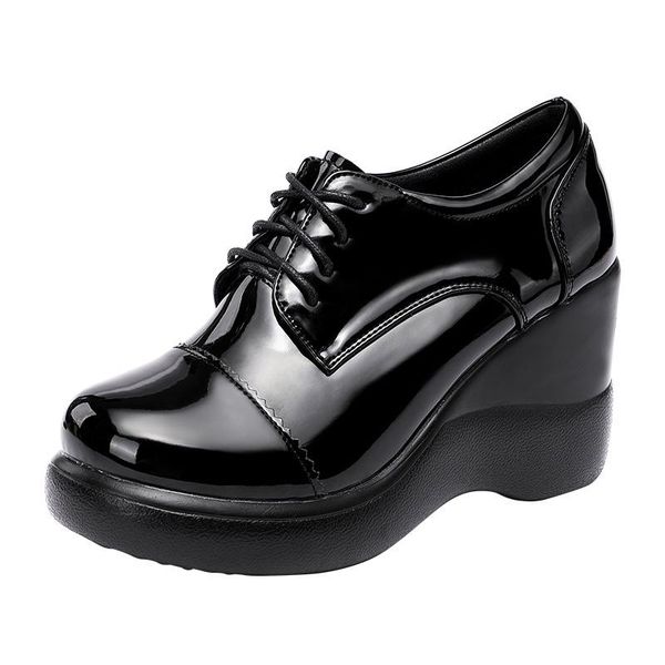 

dress shoes big small size 32-43 patent leather pumps deep mouth winter 2021 lace up high heels gladiator platform wedges with fur, Black