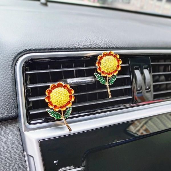 

car air freshener diamond sunflower accessories cute rhinestone vent clip auto girls perfume gift