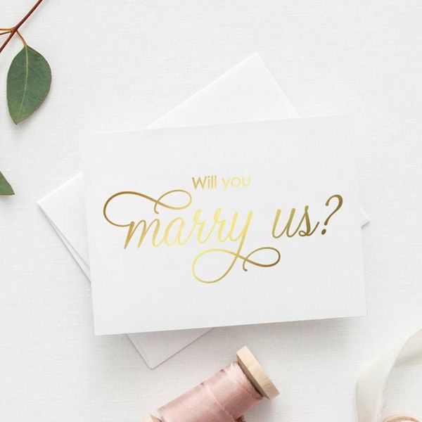 

greeting cards custom officiant card will you marry us wedding proposal rose gold foil note