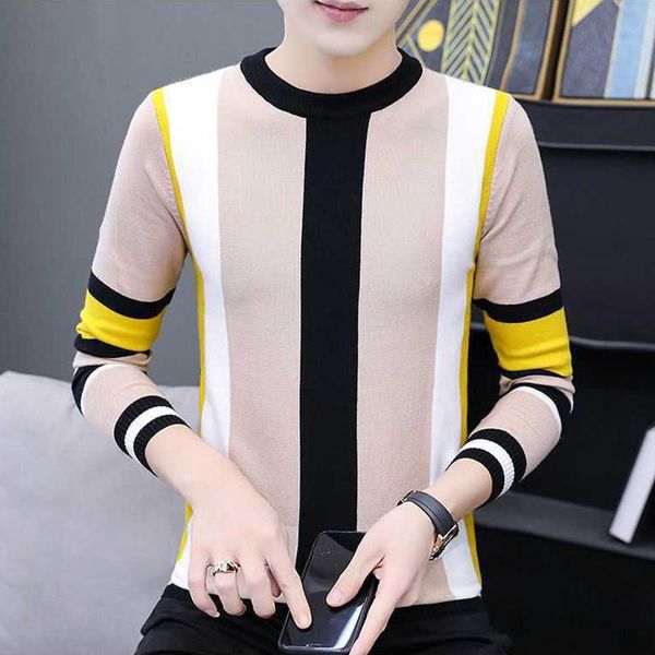 

men's sweaters e-baihui striped sweater casual slim fashion trend pullover autumn knitted thin sweatshirt anti-pilling o-neck knitwear, White;black