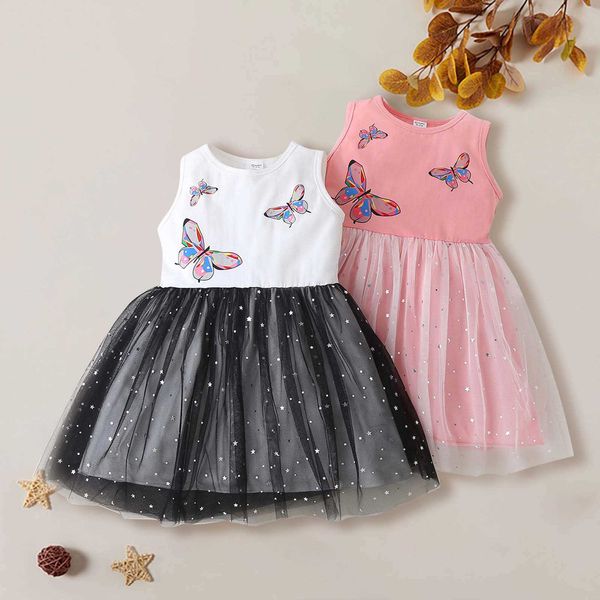 Fashion Baby Dress Set Toddler Kids Neonate Estate senza maniche Butterfly Mesh Dress Princess Dress Baby Girl Clothes Set Q0716