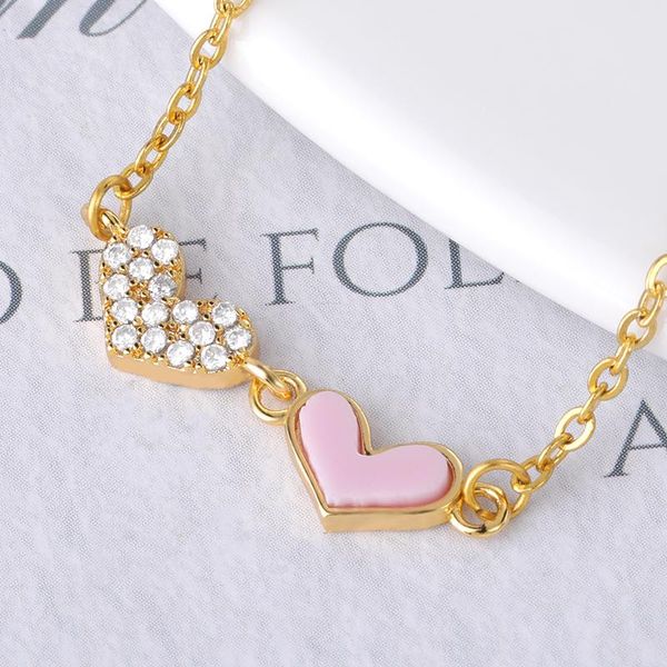 

pendant necklaces 2021 women's neck chain gold pink acrylic zircon double heart necklace for girl cute sweet choker jewelry female aest, Silver