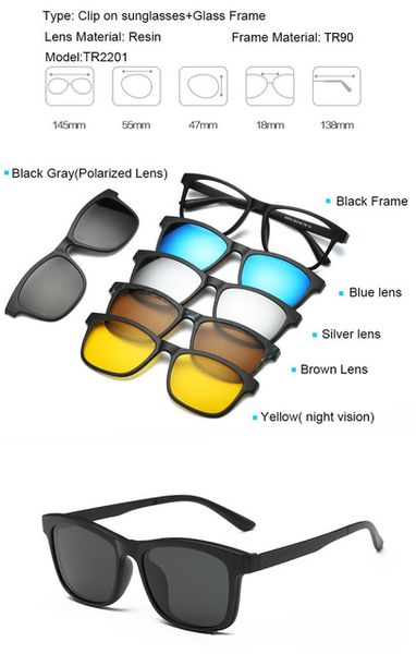occhiali da sole magnetici da uomo occhiali da donna con clip magnetica per miopia ottica Montatura con 5 lenti