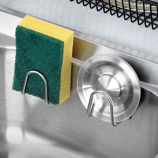 

hooks & rails stainless steel sink drain rack self adhesive sponges holder soap stand dish cloth organizer kitchen accessories storage