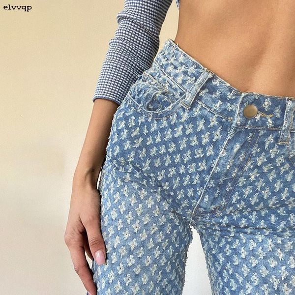 

women's jeans high waist hollow out brim pants wide leg blue denim m8o5