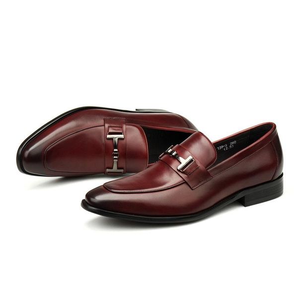 

large size eur45 black / wine red pointed toe casual business shoes genuine leather wedding dress