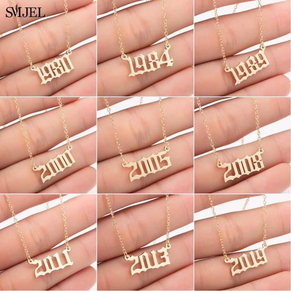 

pendant necklaces smjel personalize year number for women custom 1980 1989 2000 birthday gift from to 2021, Silver