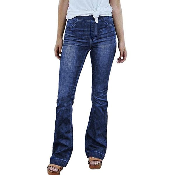 

blue high rise elastic waist flare hip lift woman jeans wide feet boot cut pant pantalones vaqueros mujer xl women's
