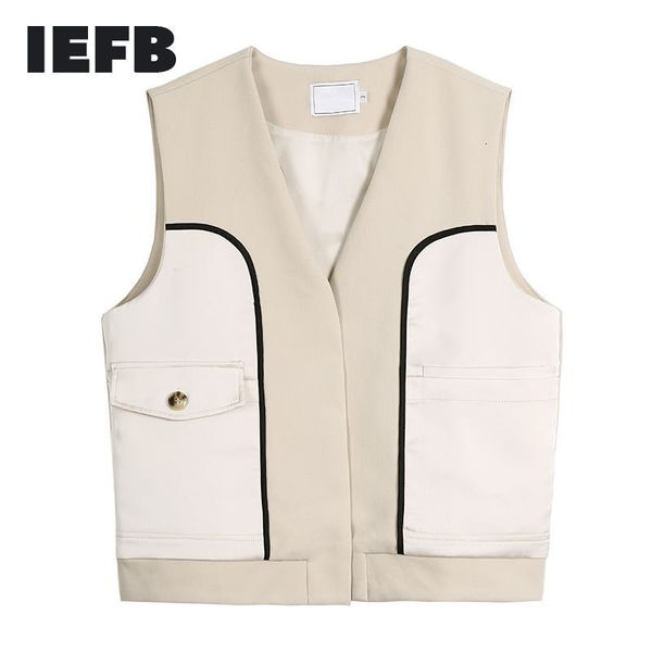 IEFB Gilet estivo dal design di nicchia Moda coreana Patchwork di colori a contrasto con colletto a V Gilet nero per uomo 9Y7545 210524