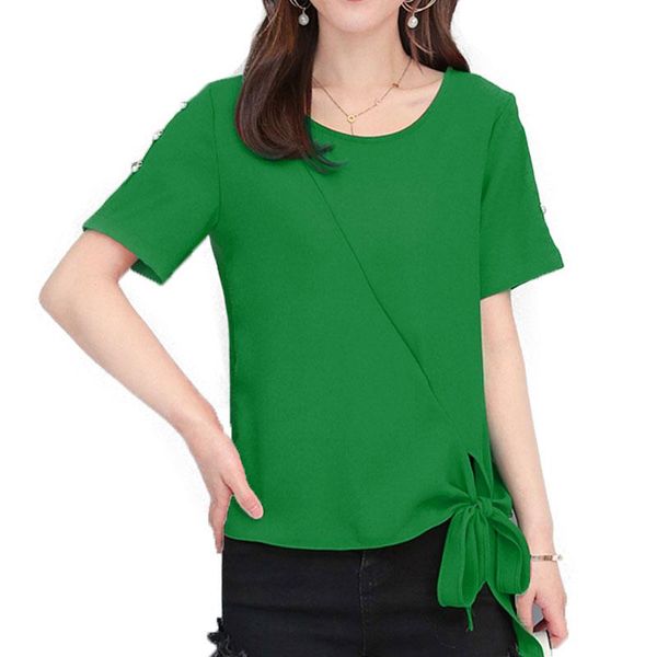 

women's blouses & shirts volocean 2021 summer women bow blouse chiffon fashion shirt loose blusas kimono hem belt female tee, White