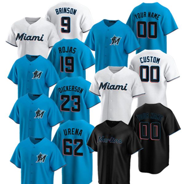 

2021 9 lewis brinson marlins jerseys 19miguel rojas 6 starling marte 65 jesus sanchez 38 jorge alfaro 55 jon berti 62 jose urena baseball je, Blue;black