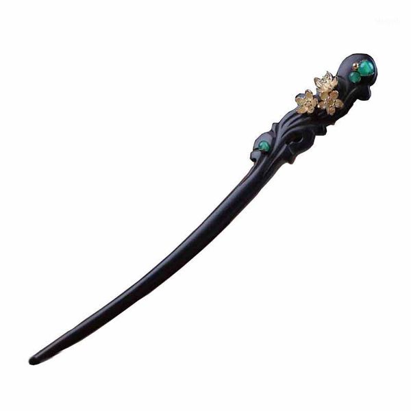 

hair pin bun holder kanzashi stick ebony green agate japanese style kimono yukata accessories classic vintage hs0351