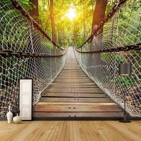 

wallpapers po wallpaper 3d stereo suspension bridge forest landscape murals living room dining decor creative painting waterproof