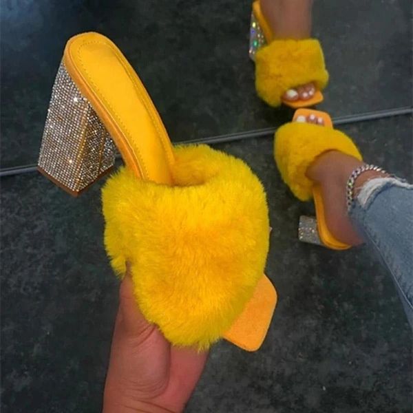 

bling crystal summer women slippers rhinestone fashion thick high heels gladiator sandals outdoor slides ladies mules shoes, Black