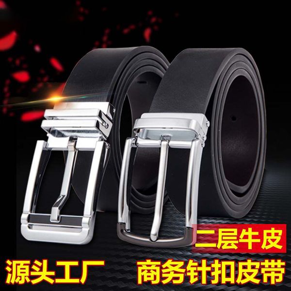 

men's leather belt, pants young men's layer pin buckle, leisure belt, Black;brown