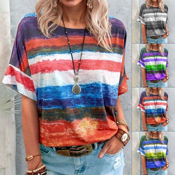 

summer gradient contrast color t-shirt women's short-sleeved women, White