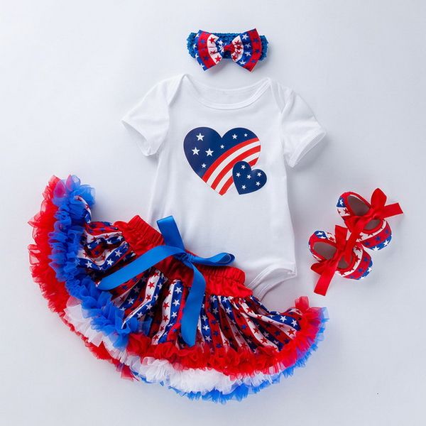 

rompers summer baby girls 4-pcs sets love heart bodysuit + tutu headwear shoes outfits children jumpsuit e5025 q6eg, Blue