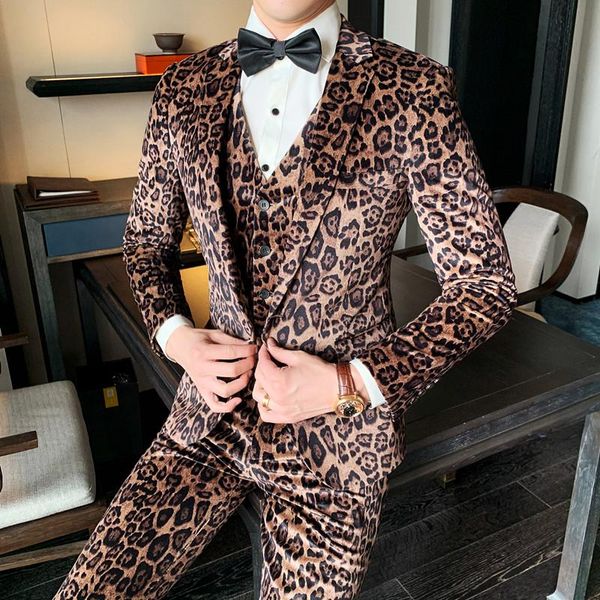 

men's suits & blazers mens leopard print suit arrival luxury velvet 3 pieces for men wedding costume stage dinner prom dress, White;black