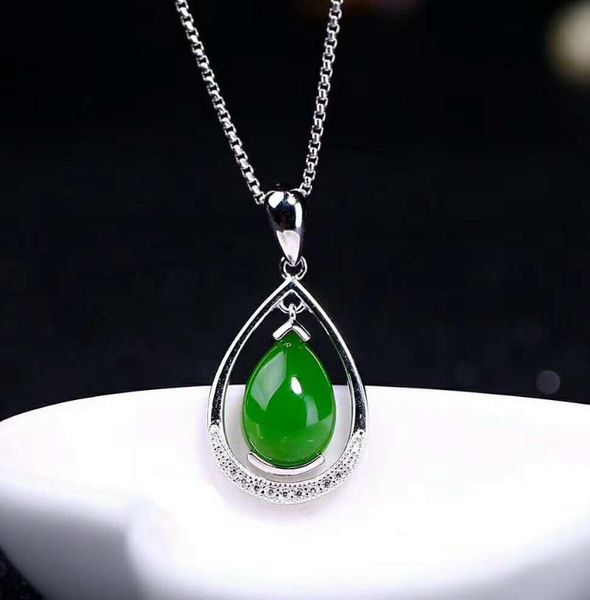 

lockets hetian biyu silver inlay pendant one touch green j50#