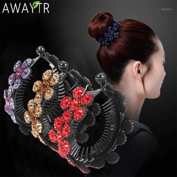

meatball hair accessories women headdress rhinestone flower hairpin bird nest floral bun banana ponytail clips1