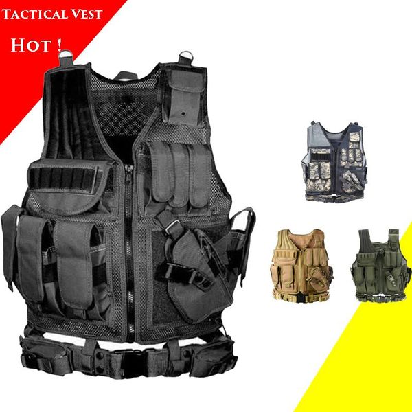 

hunting jackets tactical equipment military molle vest men armor paintball combat protective cs wargame, Camo;black