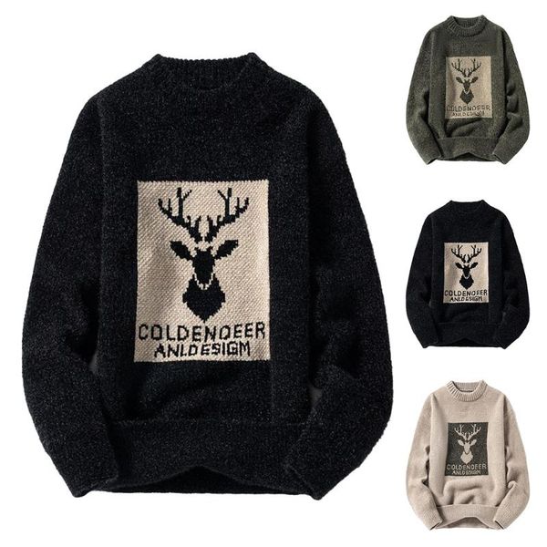 

men's sweaters baggy deer sweater mens knitted warmer winter pullover jumper long sleeve pullovers casual loose, White;black