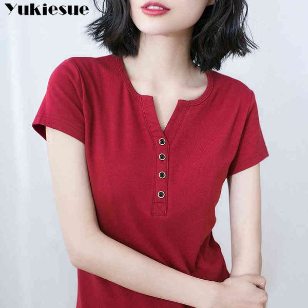 

women blouse short sleeve cotton shirt femele summer lady skinny blusas femme white black casual plus size 4xl 210518