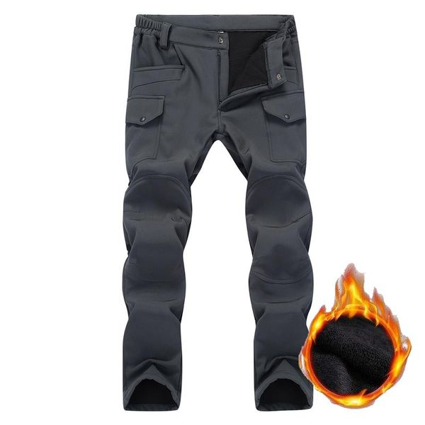 

men's pants winter fleece thicken fishing trekking hiking cycling warm windproof waterproof multi-pocket tactical trousers, Black