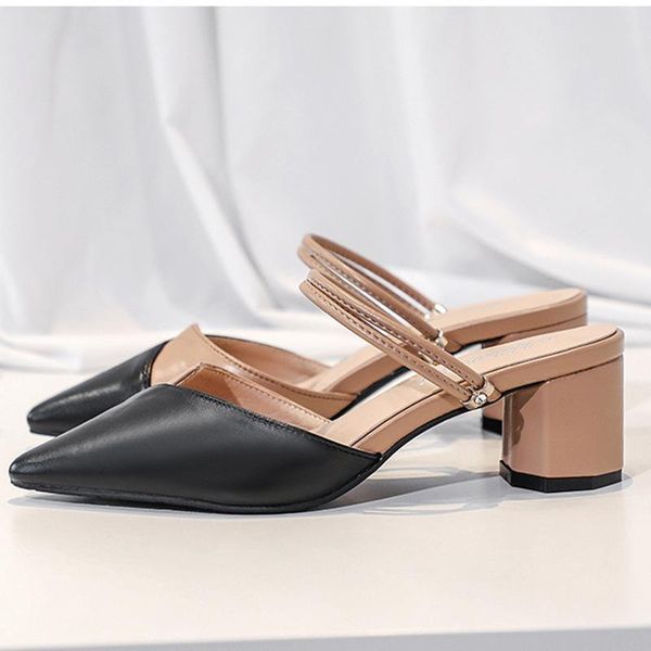 

summer sandals ladies wear middle heel slippers baotou women thick bottom high, Black