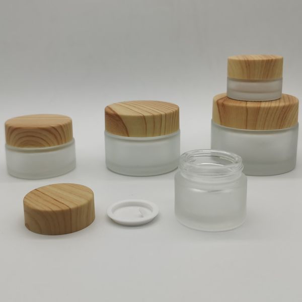 

frosted bamboo lid jar 5g wax cosmatic cream storage galss container packaging pot