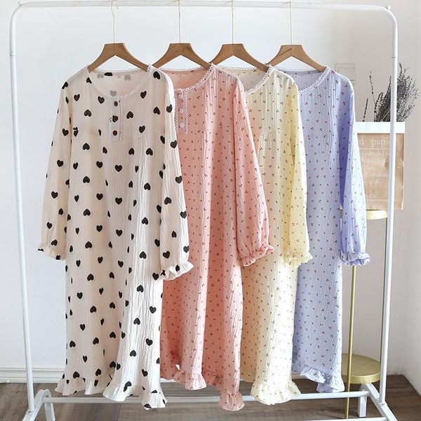 

women's sleepwear cotton bathrobe spring/autumn long sleeve yarn printing night dress women loose large size homewear sleeping, Black;red