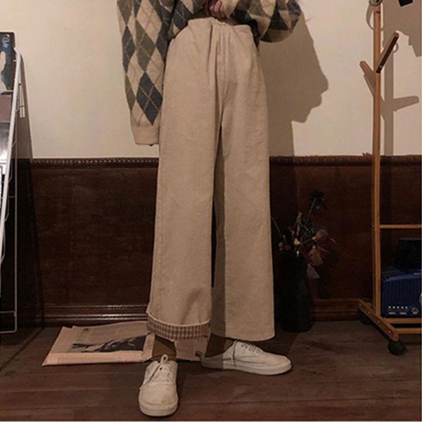 

women's pants & capris winter brown corduroy women wide leg korean style vintage palazzo for straight trousers, Black;white