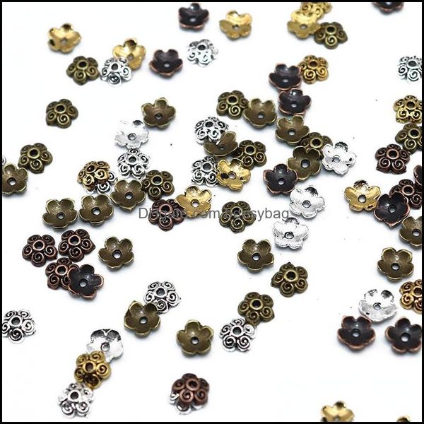 

other findings & components jewelryother 7mm 100/200pcs metal vintage sier plated flower alloy end caps pattern beads mix spacer diy jewelry, Slivery;golden